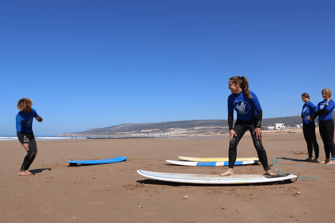 Beginner surf lessons on the beach in Taghazout